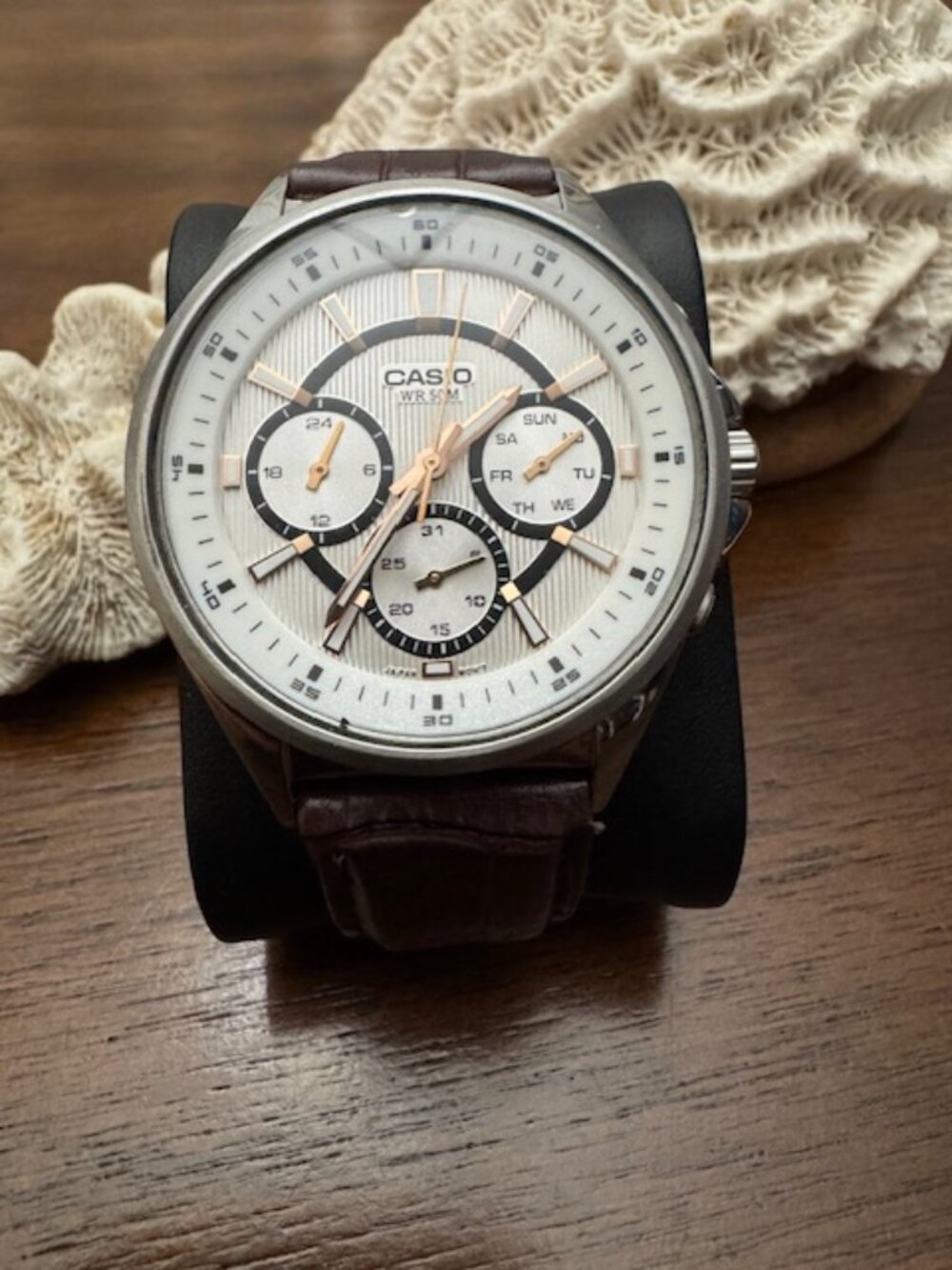 Casio Men's Quartz Watch - White Dial Rose Gold Hands & Accents - Model: 5374